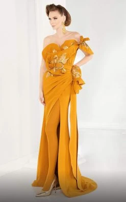 MNM COUTURE - 2579 Sequined Asymmetric Neck Fitted Dress