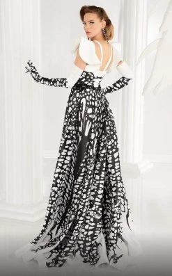 MNM COUTURE - 2592 Flutter Sleeve Printed A-Line Gown