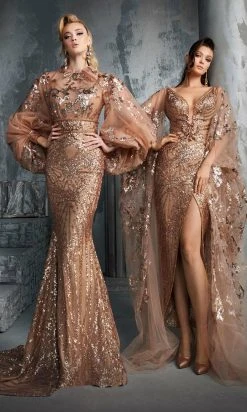 MNM COUTURE - 2637 Embellished High Neck Trumpet Dress