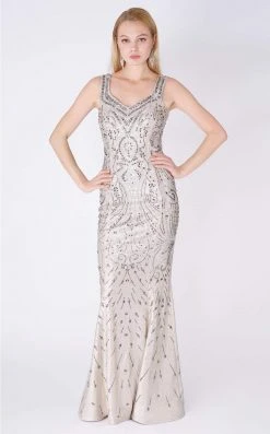 MNM COUTURE - F00301 Sleeveless Jewel Beaded Long Sheath Gown