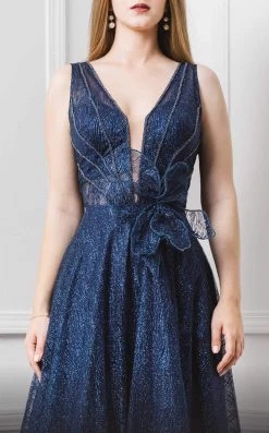 MNM COUTURE - F00625 Embroidered Deep V-neck A-line Gown 7 MNM COUTURE - F00625 Embroidered Deep V-neck A-line Gown