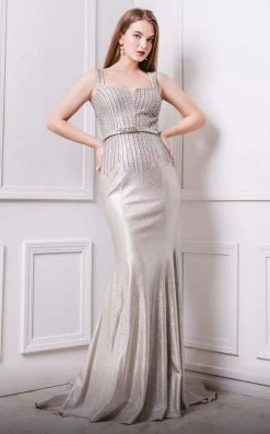MNM COUTURE - F4211 Bead-Textured Metallic Mermaid Gown