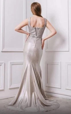 MNM COUTURE - F4211 Bead-Textured Metallic Mermaid Gown 7 MNM COUTURE - F4211 Bead-Textured Metallic Mermaid Gown