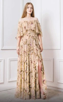 MNM COUTURE - F4468 Ruffle Flounce 3D Floral A-Line Dress With Capelet 11 MNM COUTURE - F4468 Ruffle Flounce 3D Floral A-Line Dress With Capelet