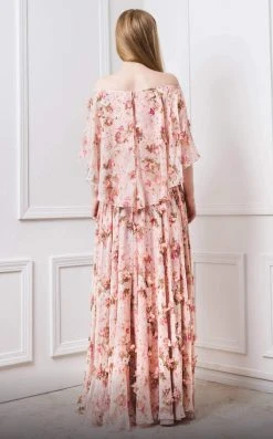 MNM COUTURE - F4468 Ruffle Flounce 3D Floral A-Line Dress With Capelet