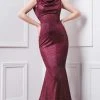 MNM COUTURE - F4827 Cowl Draped Metallic Mermaid Gown