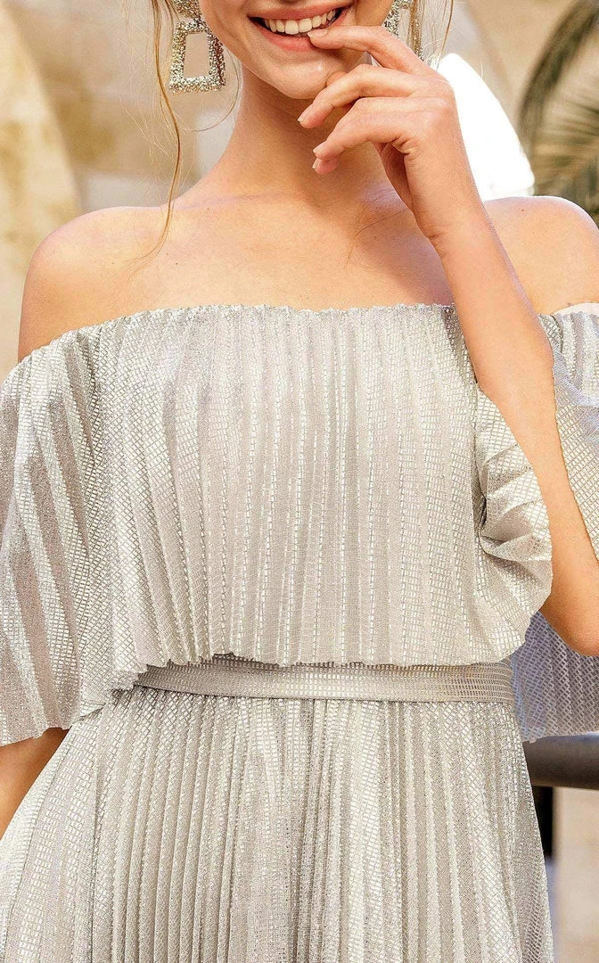 MNM COUTURE - F6205 Pleated Off Shoulder High Low Dress 5 MNM COUTURE - F6205 Pleated Off Shoulder High Low Dress