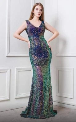 MNM COUTURE - F6237 Sleeveless V-Neck Mermaid Gown