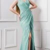 MNM COUTURE - F6265 V-neck Wrapped Trumpet Dress With Slit 2 MNM COUTURE - F6265 V-neck Wrapped Trumpet Dress With Slit