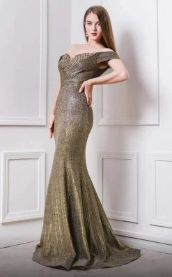 MNM COUTURE - F7541 Beaded Off-Shoulder Mermaid Dress