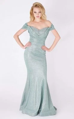 MNM COUTURE - F7542 Embellished Off-Shoulder Trumpet Dress