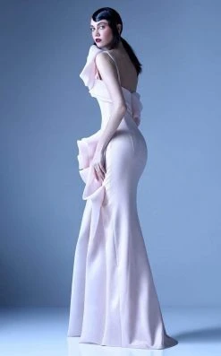 MNM Couture - G0935 One Shoulder 3D Floral Accent Fitted Gown W Slit