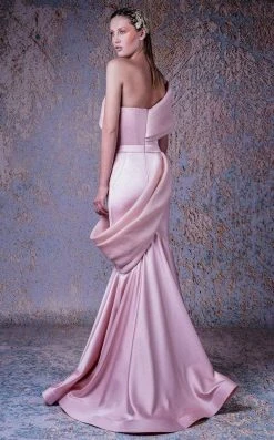 MNM COUTURE - G1038 One Off Shoulder Drape Accent Mermaid Gown