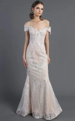 MNM Couture - K3555 Bedazzled Off-Shoulder Trumpet Dress