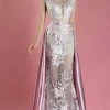 MNM Couture - K3557 Cap Sleeve Floral Applique Gown With Overskirt