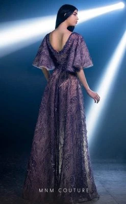 MNM COUTURE K3967 - Embellished Plunging V-neck Evening Gown