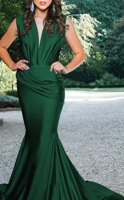 MNM Couture - L0001 Ruched V-Neck Mermaid Dress 13 MNM Couture - L0001 Ruched V-Neck Mermaid Dress