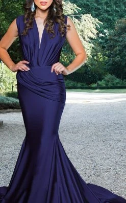 MNM Couture - L0001 Ruched V-Neck Mermaid Dress 15 MNM Couture - L0001 Ruched V-Neck Mermaid Dress