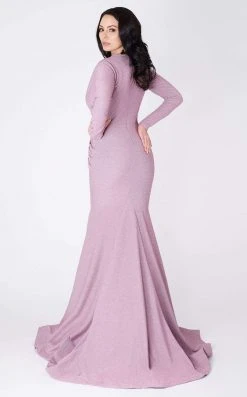 MNM COUTURE - L0002B Long Sleeve V-neck Trumpet Dress 12 MNM COUTURE - L0002B Long Sleeve V-neck Trumpet Dress