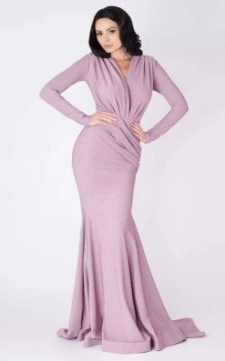 MNM COUTURE - L0002B Long Sleeve V-neck Trumpet Dress 11 MNM COUTURE - L0002B Long Sleeve V-neck Trumpet Dress