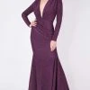 MNM COUTURE - L0002B Long Sleeve V-neck Trumpet Dress