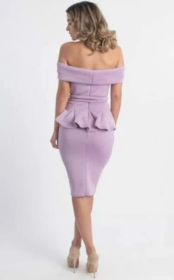 MNM COUTURE - L0003 Folded Off Shoulder Peplum Sheath Dress