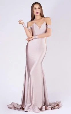 MNM COUTURE - L0044S V Neckline Illusion Long Sleeves Evening Gown