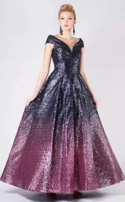 MNM COUTURE - M0009 Allover Sequin Ombre A-Line Evening Gown