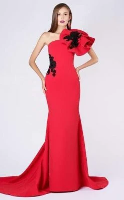 MNM COUTURE - M0042 Embroidered Asymmetric Mermaid Dress With Train 9 MNM COUTURE - M0042 Embroidered Asymmetric Mermaid Dress With Train