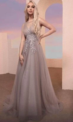 MNM COUTURE M0095 - Floral Applique Tulle Evening Dress