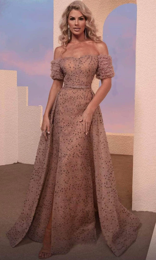 MNM COUTURE M0100 - Off Shoulder Overskirt Evening Dress 3 MNM COUTURE M0100 - Off Shoulder Overskirt Evening Dress