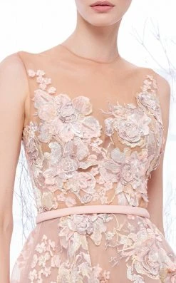 MNM Couture - N0194 Floral Embroidered Illusion Pleated Gown