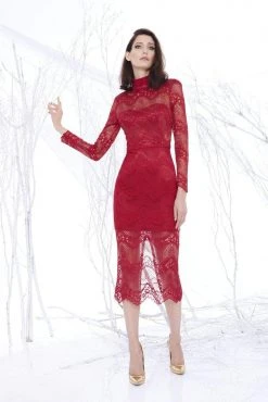 MNM Couture - N0200A Lace High Neck Sheath Dress