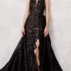 MNM COUTURE - N0272 Sequined Scallop High Slit Overskirt Gown 2 MNM COUTURE - N0272 Sequined Scallop High Slit Overskirt Gown
