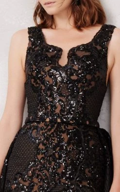 MNM COUTURE - N0272 Sequined Scallop High Slit Overskirt Gown 5 MNM COUTURE - N0272 Sequined Scallop High Slit Overskirt Gown