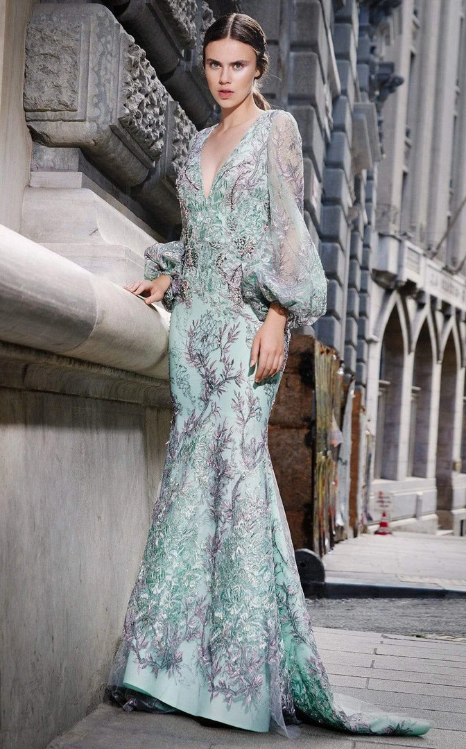 MNM COUTURE - N0309 Embellished Deep V-neck Trumpet Dress 4 MNM COUTURE - N0309 Embellished Deep V-neck Trumpet Dress