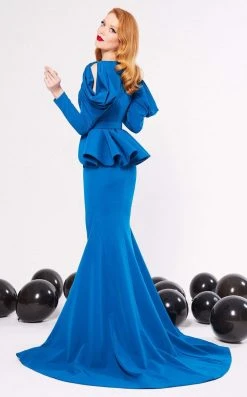 MNM COUTURE - N0315 Cowl Ornate Cutout Long Sleeve Mermaid Gown 10 MNM COUTURE - N0315 Cowl Ornate Cutout Long Sleeve Mermaid Gown