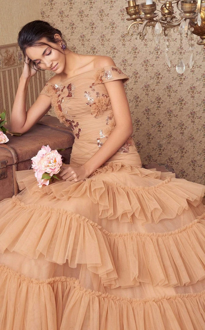 MNM COUTURE - N0338 Embroidered Off-Shoulder Tiered Ruffle Dress 6 MNM COUTURE - N0338 Embroidered Off-Shoulder Tiered Ruffle Dress