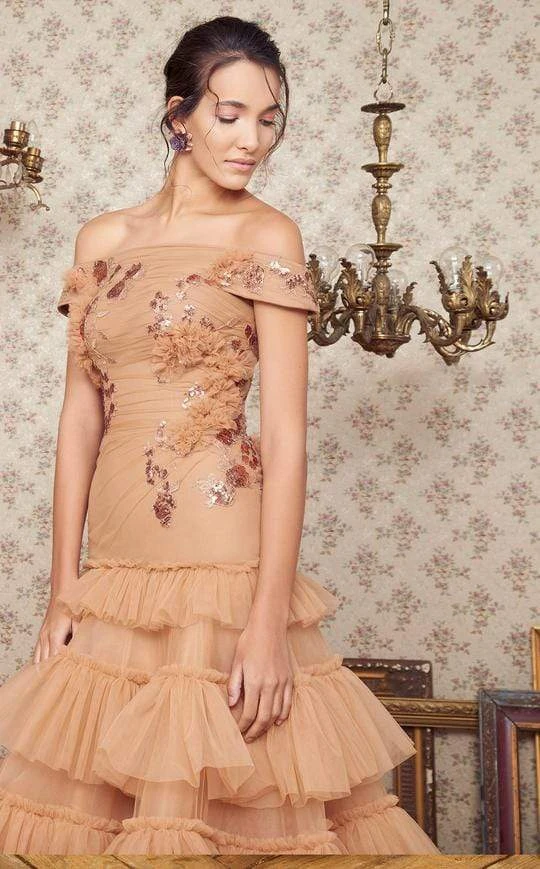 MNM COUTURE - N0338 Embroidered Off-Shoulder Tiered Ruffle Dress 4 MNM COUTURE - N0338 Embroidered Off-Shoulder Tiered Ruffle Dress