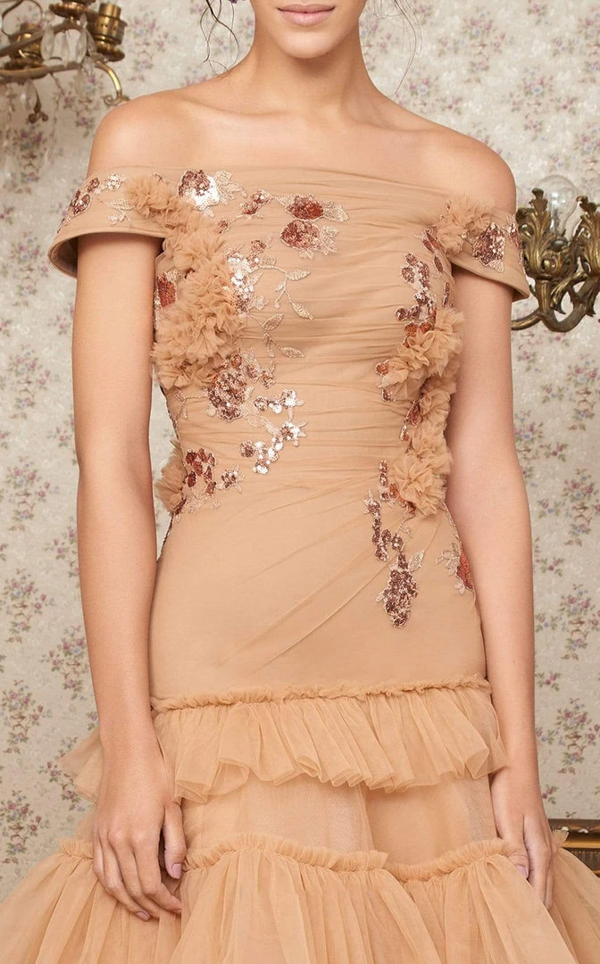 MNM COUTURE - N0338 Embroidered Off-Shoulder Tiered Ruffle Dress 5 MNM COUTURE - N0338 Embroidered Off-Shoulder Tiered Ruffle Dress