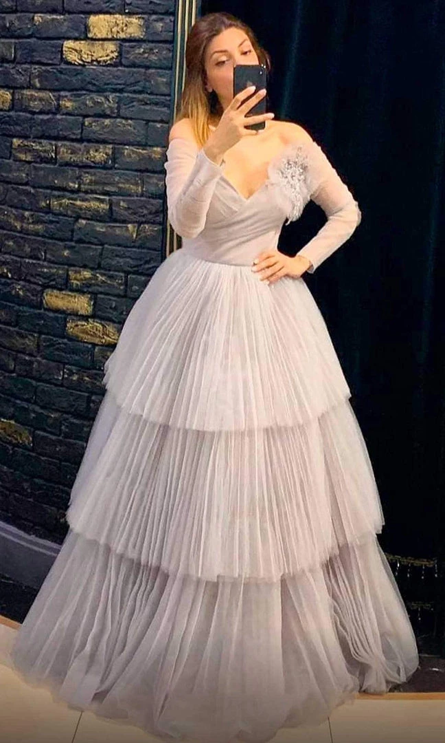 MNM COUTURE - N0342 Floral Accent Long Sleeve Off-Shoulder Ballgown 7 MNM COUTURE - N0342 Floral Accent Long Sleeve Off-Shoulder Ballgown