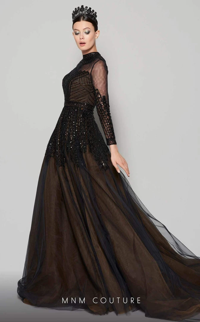MNM Couture - N0353 Beaded Illusion High Neckline Evening Gown 4 MNM Couture - N0353 Beaded Illusion High Neckline Evening Gown