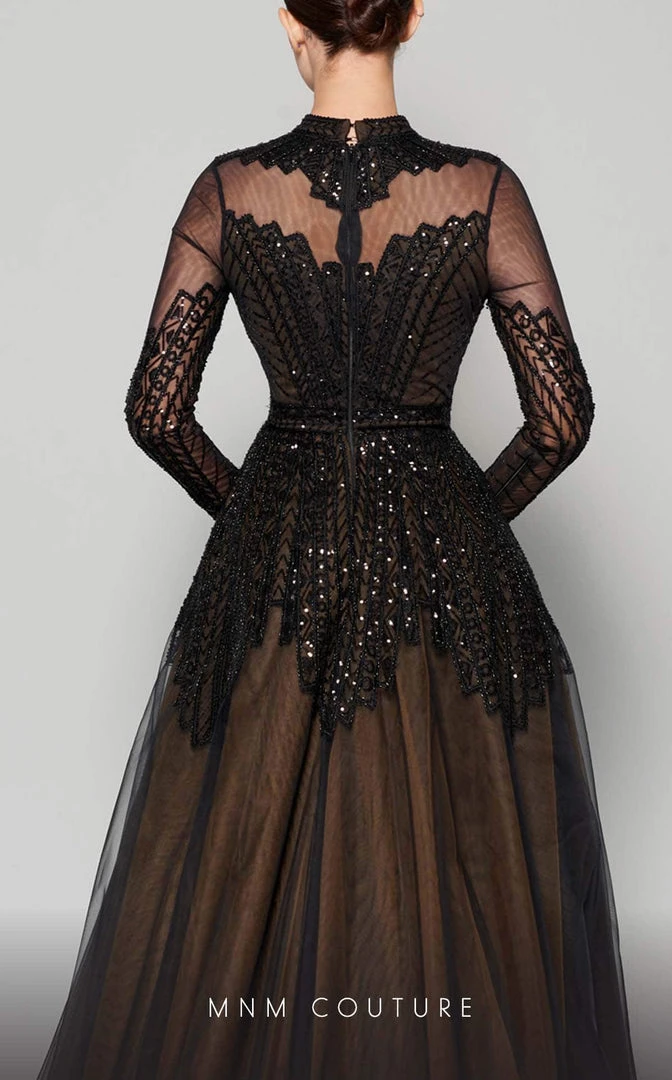 MNM Couture - N0353 Beaded Illusion High Neckline Evening Gown 5 MNM Couture - N0353 Beaded Illusion High Neckline Evening Gown