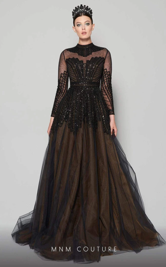 MNM Couture - N0353 Beaded Illusion High Neckline Evening Gown 3 MNM Couture - N0353 Beaded Illusion High Neckline Evening Gown