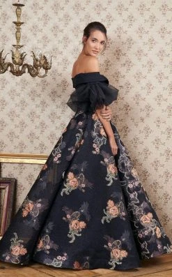 MNM COUTURE - N0354 Off-Shoulder Floral Embroidered Ballgown