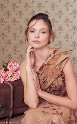 MNM COUTURE - N0359 Tiered Asymmetrical Beaded Tulle Gown