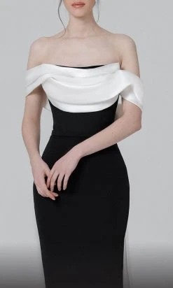 MNM COUTURE N0456 - Draped Off Shoulder Evening Dress