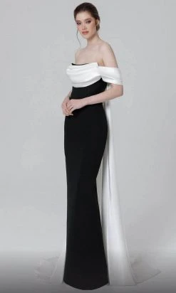 MNM COUTURE N0456 - Draped Off Shoulder Evening Dress