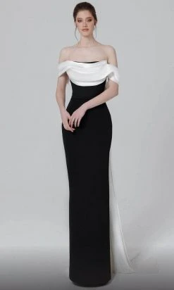 MNM COUTURE N0456 - Draped Off Shoulder Evening Dress