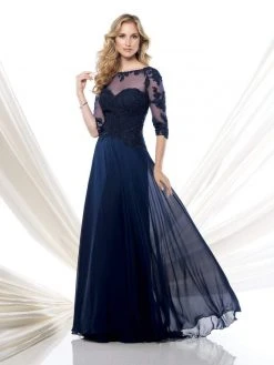 Mon Cheri - 115968 Quarter Sleeve Lace Illusion Long Dress